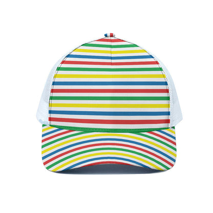Colorful Striped Pattern Print White Mesh Trucker Cap