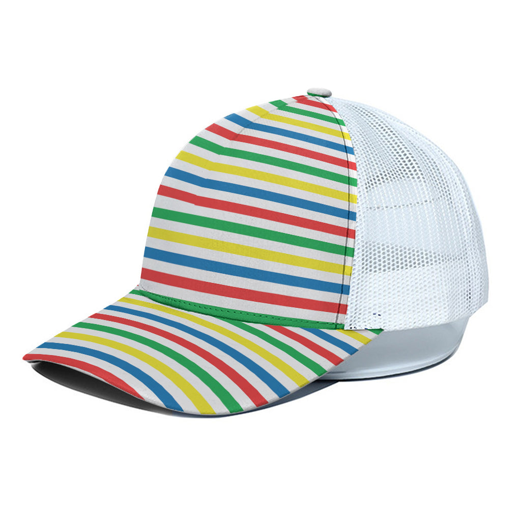 Colorful Striped Pattern Print White Mesh Trucker Cap