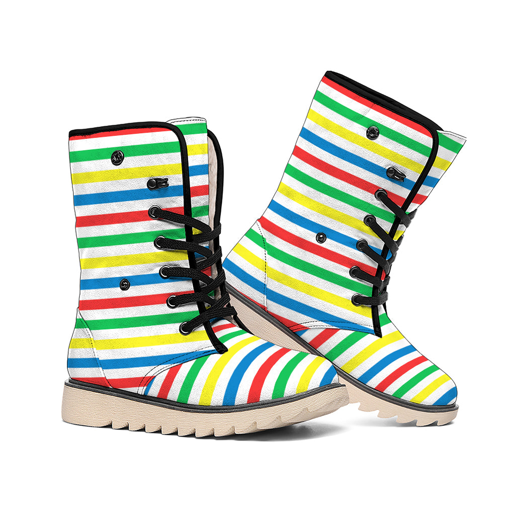 Colorful Striped Pattern Print Winter Boots