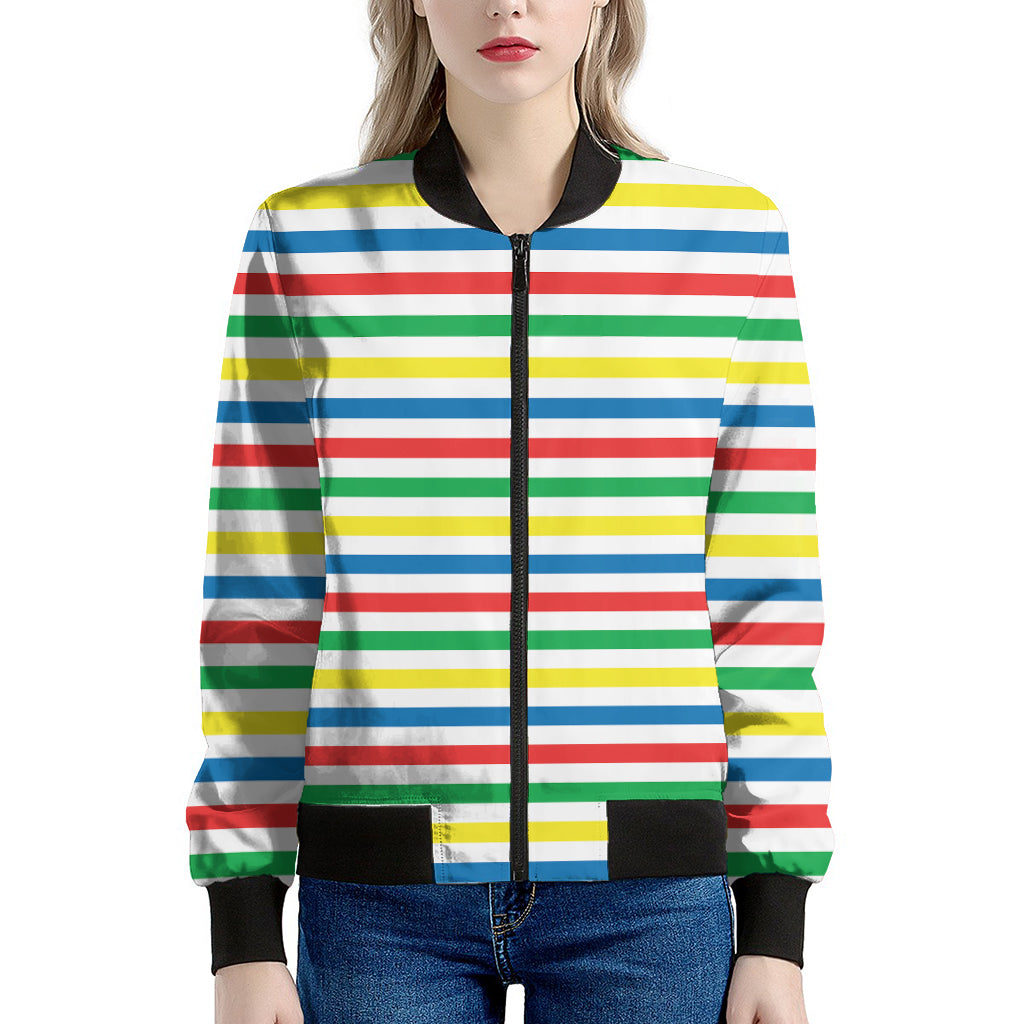 Colorful Striped Pattern Print Women's Bomber Jacket