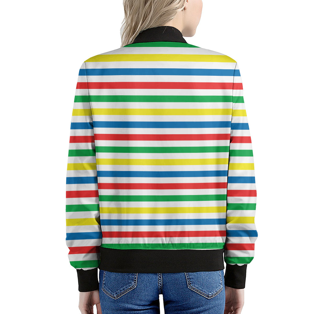Colorful Striped Pattern Print Women's Bomber Jacket