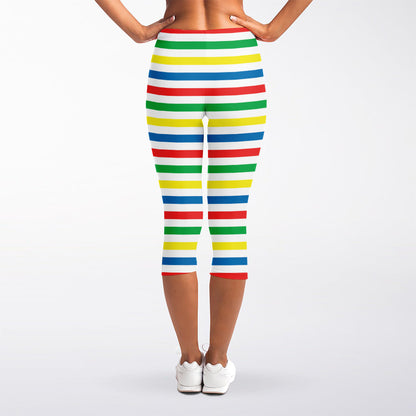 Colorful Striped Pattern Print Women's Capri Leggings
