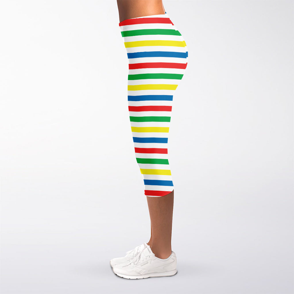 Colorful Striped Pattern Print Women's Capri Leggings