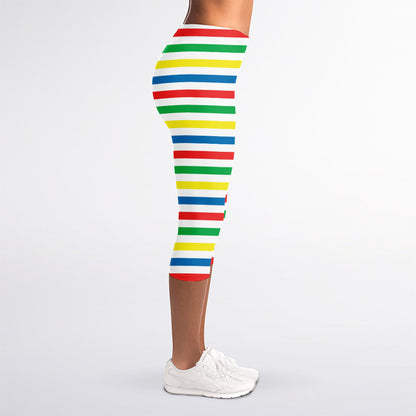 Colorful Striped Pattern Print Women's Capri Leggings