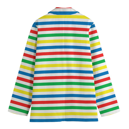 Colorful Striped Pattern Print Women's Cotton Blazer