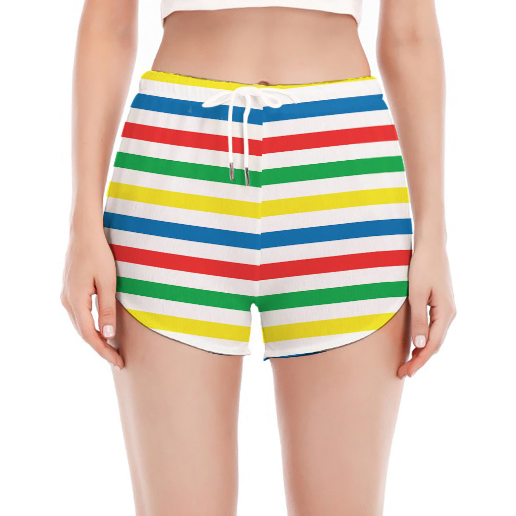 Colorful Striped Pattern Print Women's Split Running Shorts