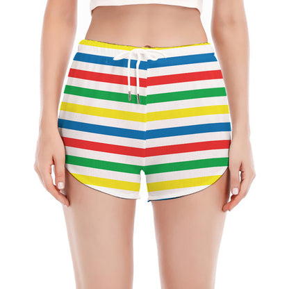 Colorful Striped Pattern Print Women's Split Running Shorts
