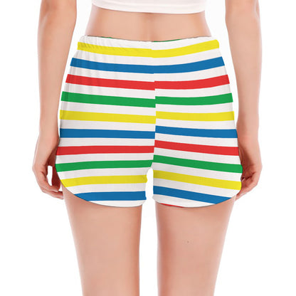 Colorful Striped Pattern Print Women's Split Running Shorts