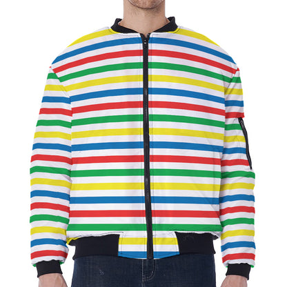 Colorful Striped Pattern Print Zip Sleeve Bomber Jacket