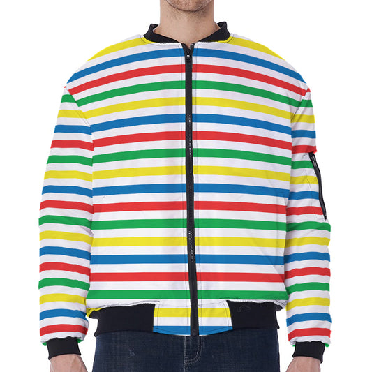 Colorful Striped Pattern Print Zip Sleeve Bomber Jacket