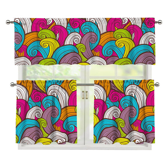Colorful Surfing Wave Pattern Print 3 Piece Kitchen Curtains