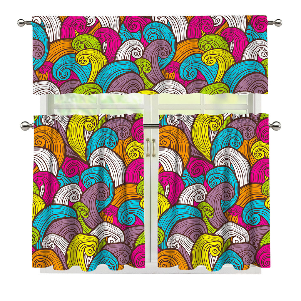 Colorful Surfing Wave Pattern Print 3 Piece Kitchen Curtains