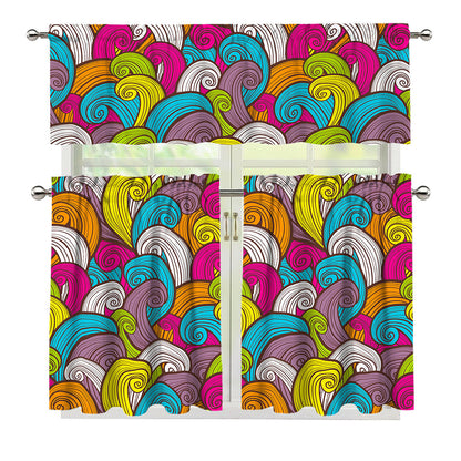 Colorful Surfing Wave Pattern Print 3 Piece Kitchen Curtains