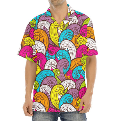 Colorful Surfing Wave Pattern Print Aloha Shirt