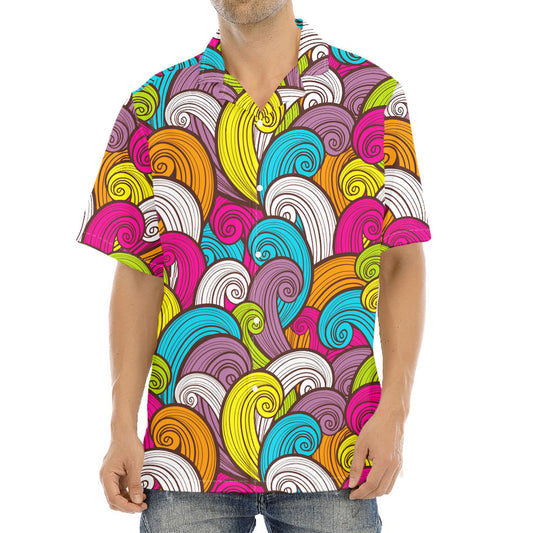 Colorful Surfing Wave Pattern Print Aloha Shirt