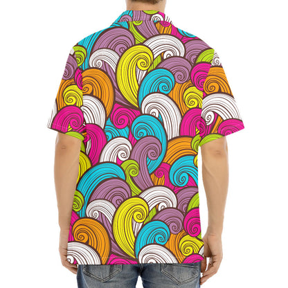 Colorful Surfing Wave Pattern Print Aloha Shirt