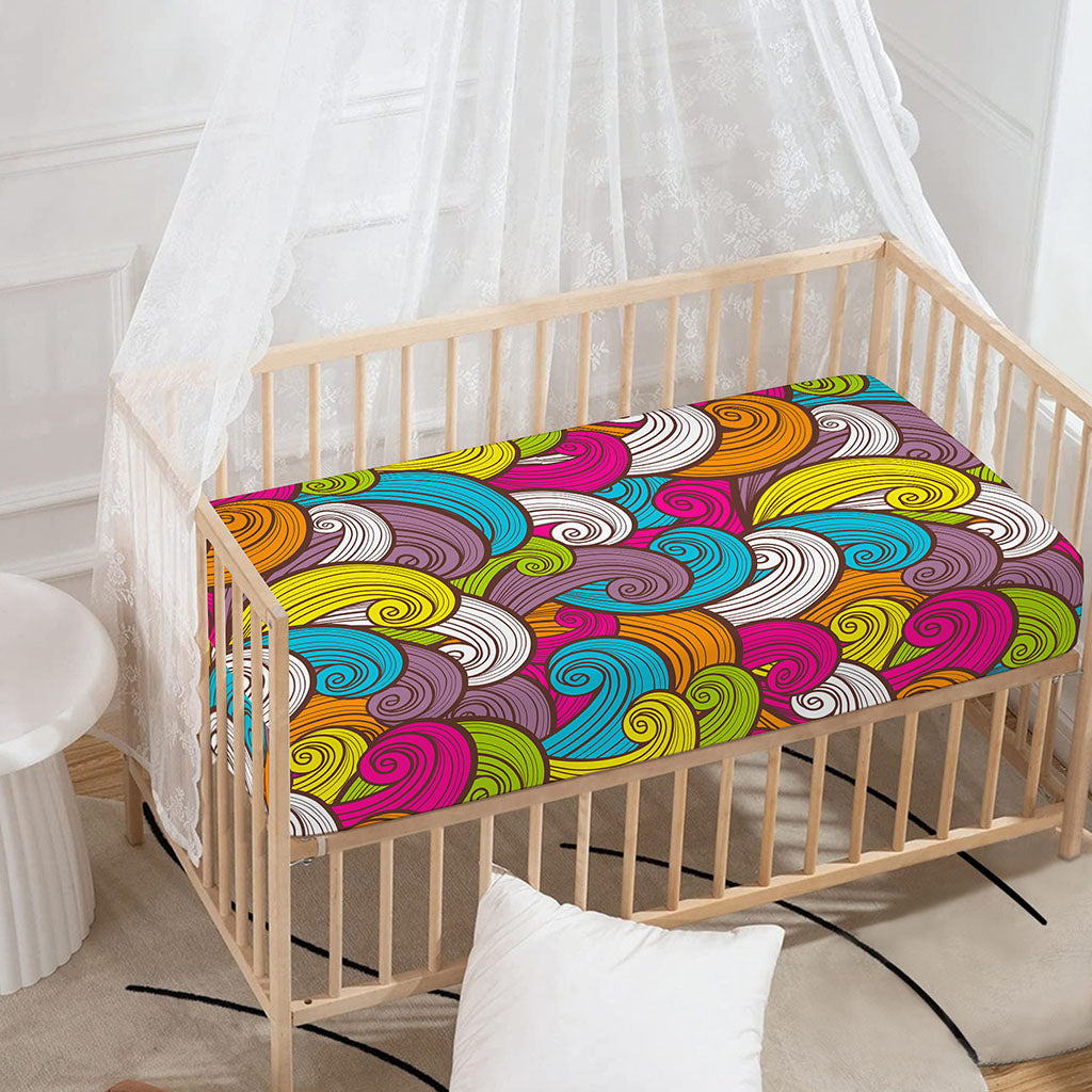 Colorful Surfing Wave Pattern Print Baby Crib Sheet