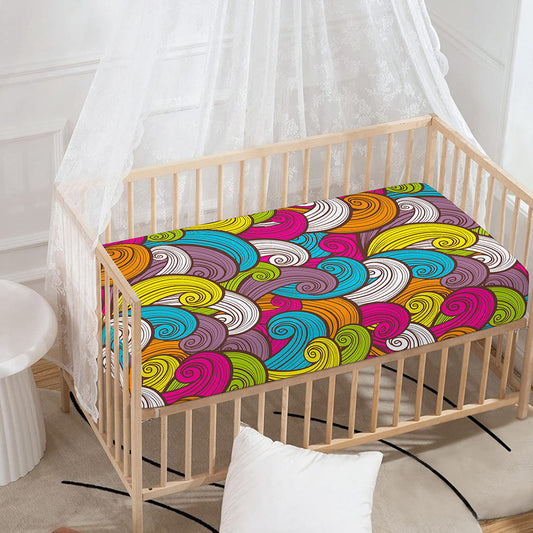Colorful Surfing Wave Pattern Print Baby Crib Sheet