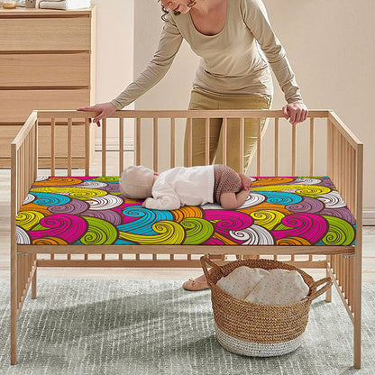 Colorful Surfing Wave Pattern Print Baby Crib Sheet