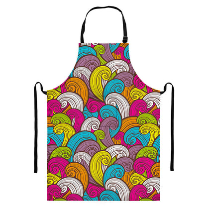 Colorful Surfing Wave Pattern Print Bib Apron With Pocket