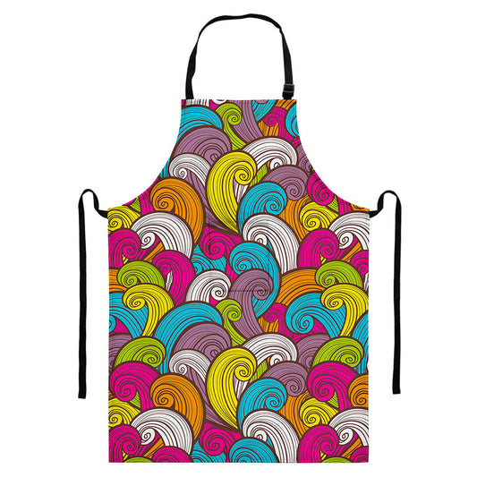 Colorful Surfing Wave Pattern Print Bib Apron With Pocket