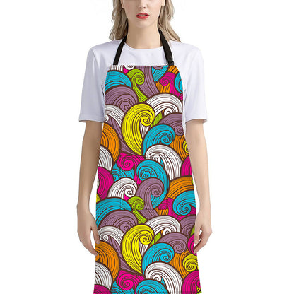 Colorful Surfing Wave Pattern Print Bib Apron With Pocket