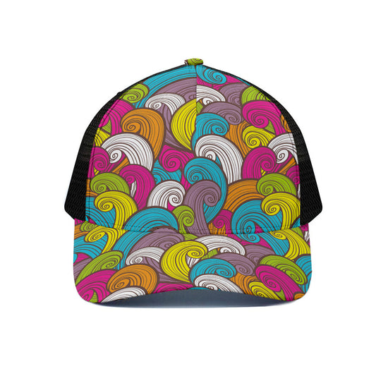 Colorful Surfing Wave Pattern Print Black Mesh Trucker Cap
