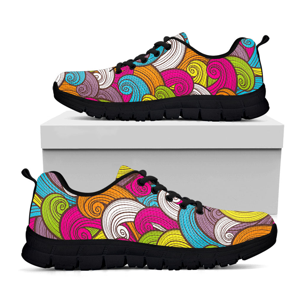 Colorful Surfing Wave Pattern Print Black Running Shoes