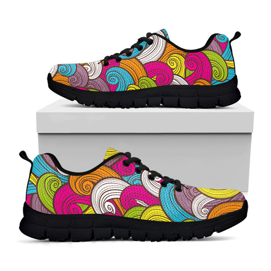 Colorful Surfing Wave Pattern Print Black Running Shoes