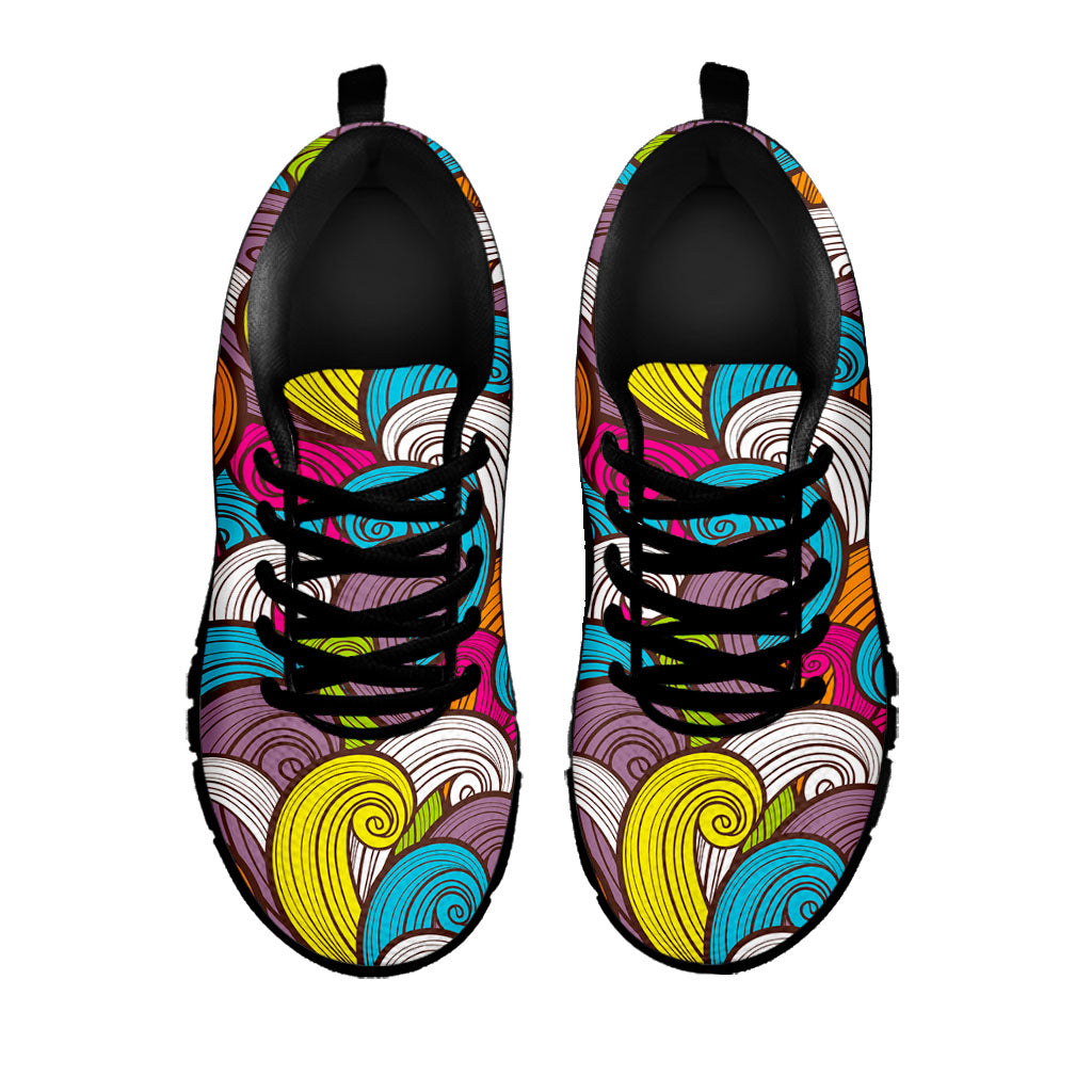 Colorful Surfing Wave Pattern Print Black Running Shoes