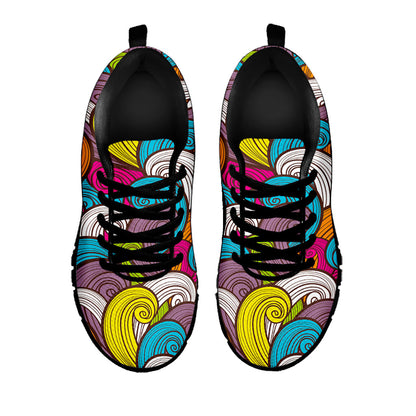 Colorful Surfing Wave Pattern Print Black Running Shoes