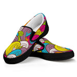 Colorful Surfing Wave Pattern Print Black Slip On Sneakers