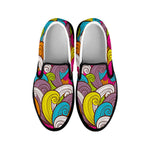 Colorful Surfing Wave Pattern Print Black Slip On Sneakers