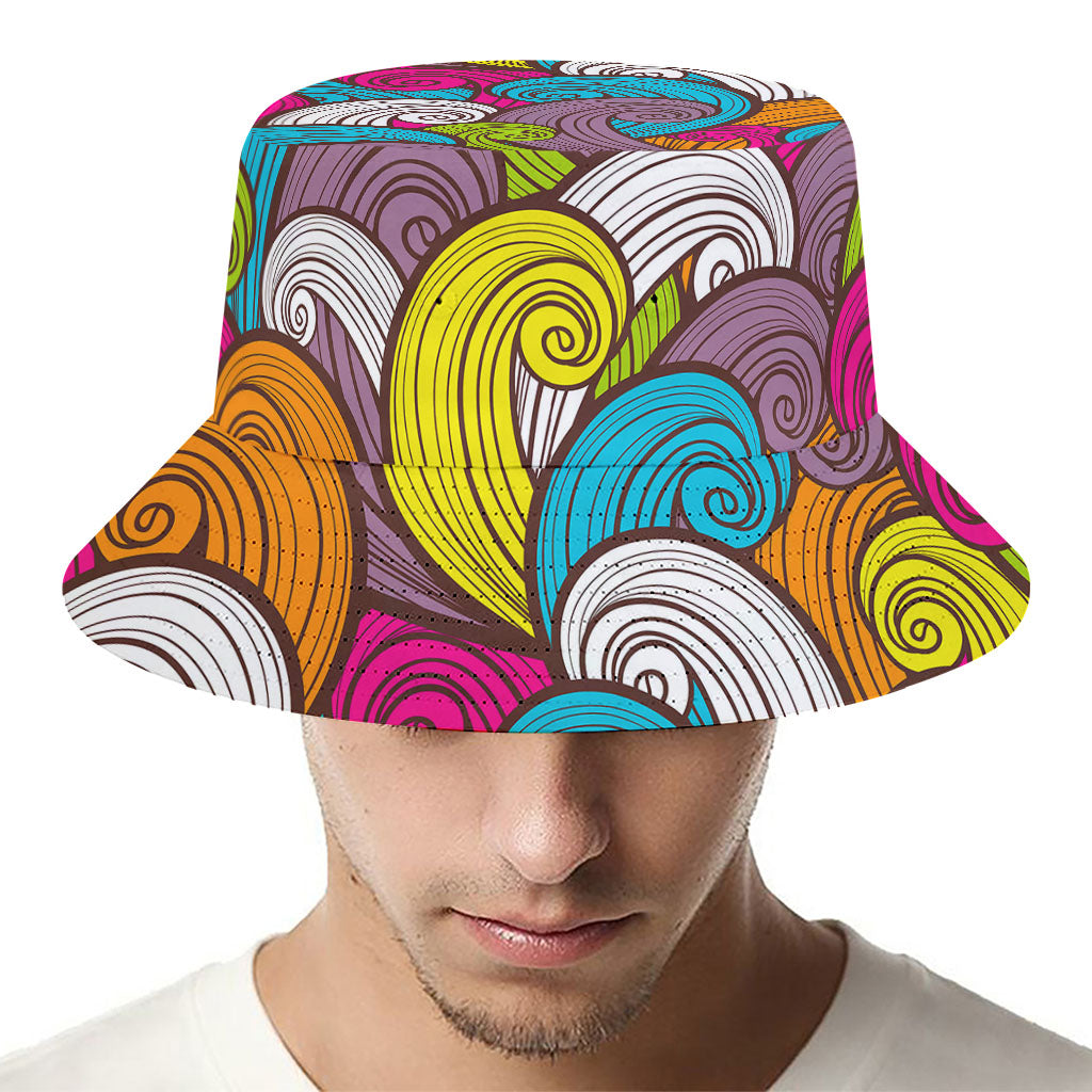 Colorful Surfing Wave Pattern Print Bucket Hat