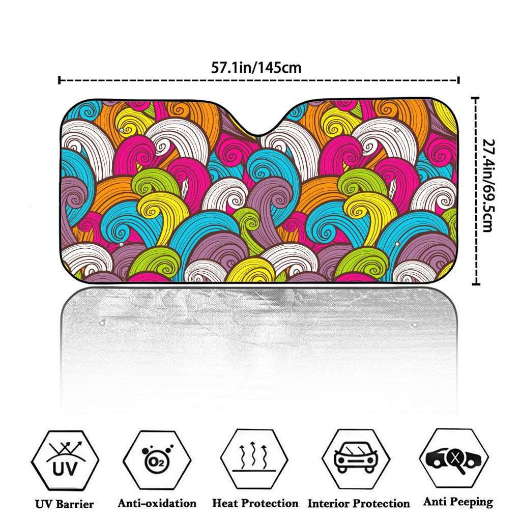 Colorful Surfing Wave Pattern Print Car Windshield Sun Shade