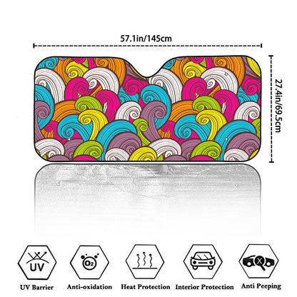 Colorful Surfing Wave Pattern Print Car Windshield Sun Shade