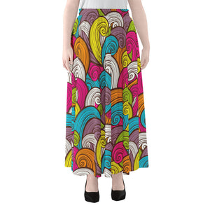 Colorful Surfing Wave Pattern Print Chiffon Maxi Skirt