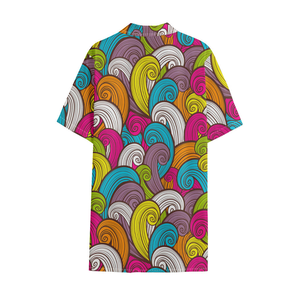 Colorful Surfing Wave Pattern Print Cotton Hawaiian Shirt