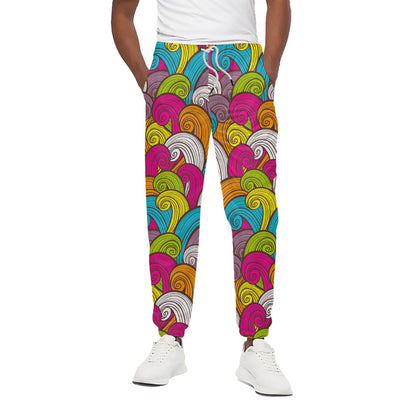 Colorful Surfing Wave Pattern Print Cotton Pants