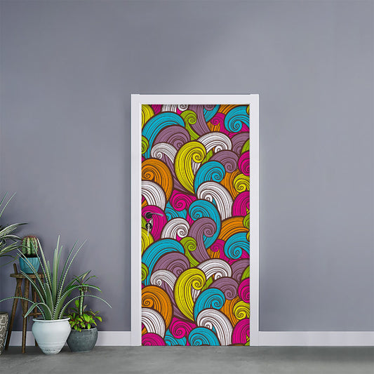 Colorful Surfing Wave Pattern Print Door Sticker