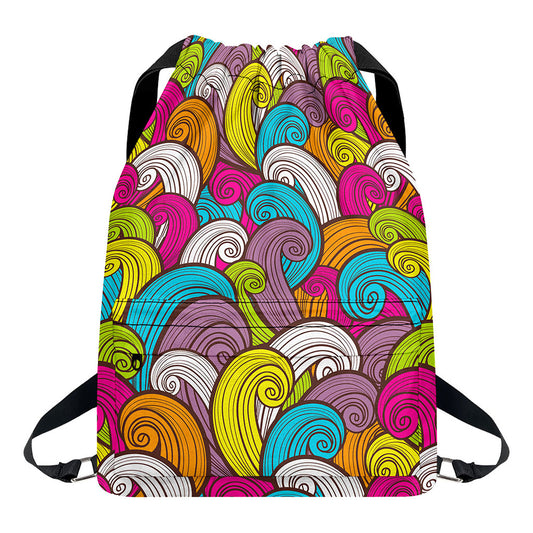 Colorful Surfing Wave Pattern Print Drawstring Backpack