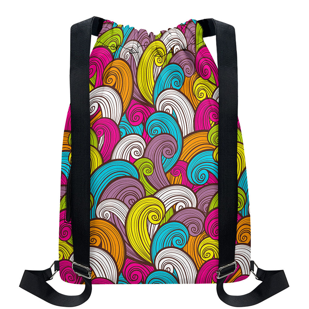 Colorful Surfing Wave Pattern Print Drawstring Backpack