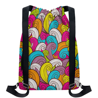 Colorful Surfing Wave Pattern Print Drawstring Backpack