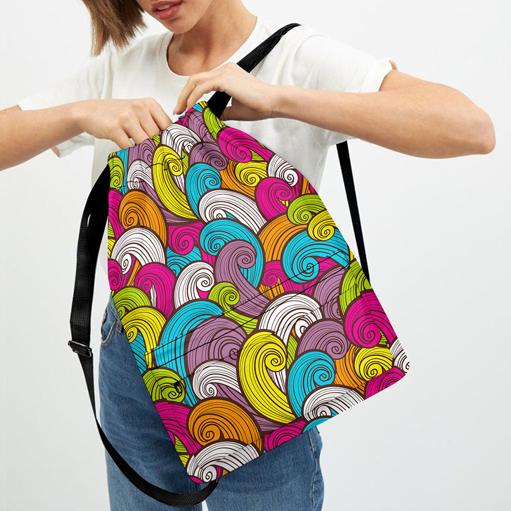 Colorful Surfing Wave Pattern Print Drawstring Backpack