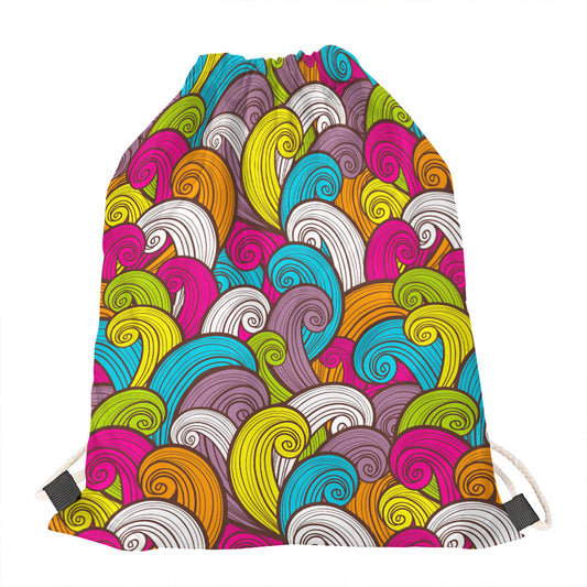 Colorful Surfing Wave Pattern Print Drawstring Bag