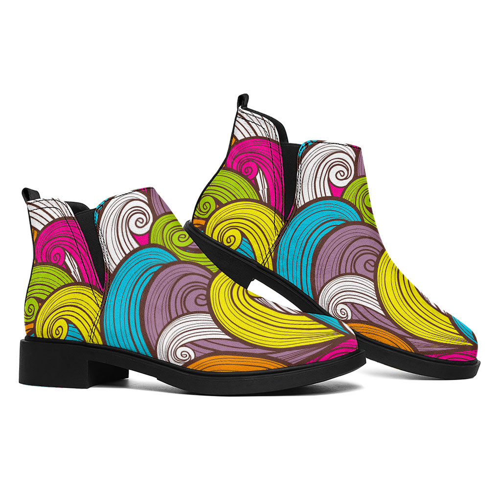 Colorful Surfing Wave Pattern Print Flat Ankle Boots