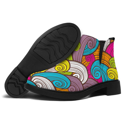 Colorful Surfing Wave Pattern Print Flat Ankle Boots
