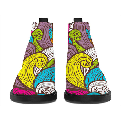 Colorful Surfing Wave Pattern Print Flat Ankle Boots