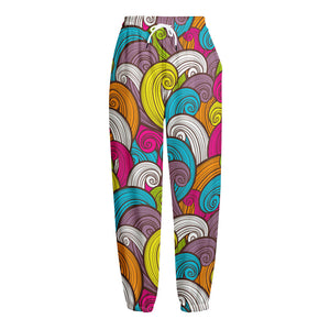 Colorful Surfing Wave Pattern Print Fleece Lined Knit Pants