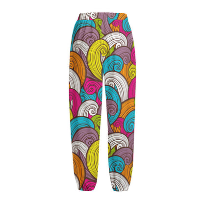 Colorful Surfing Wave Pattern Print Fleece Lined Knit Pants